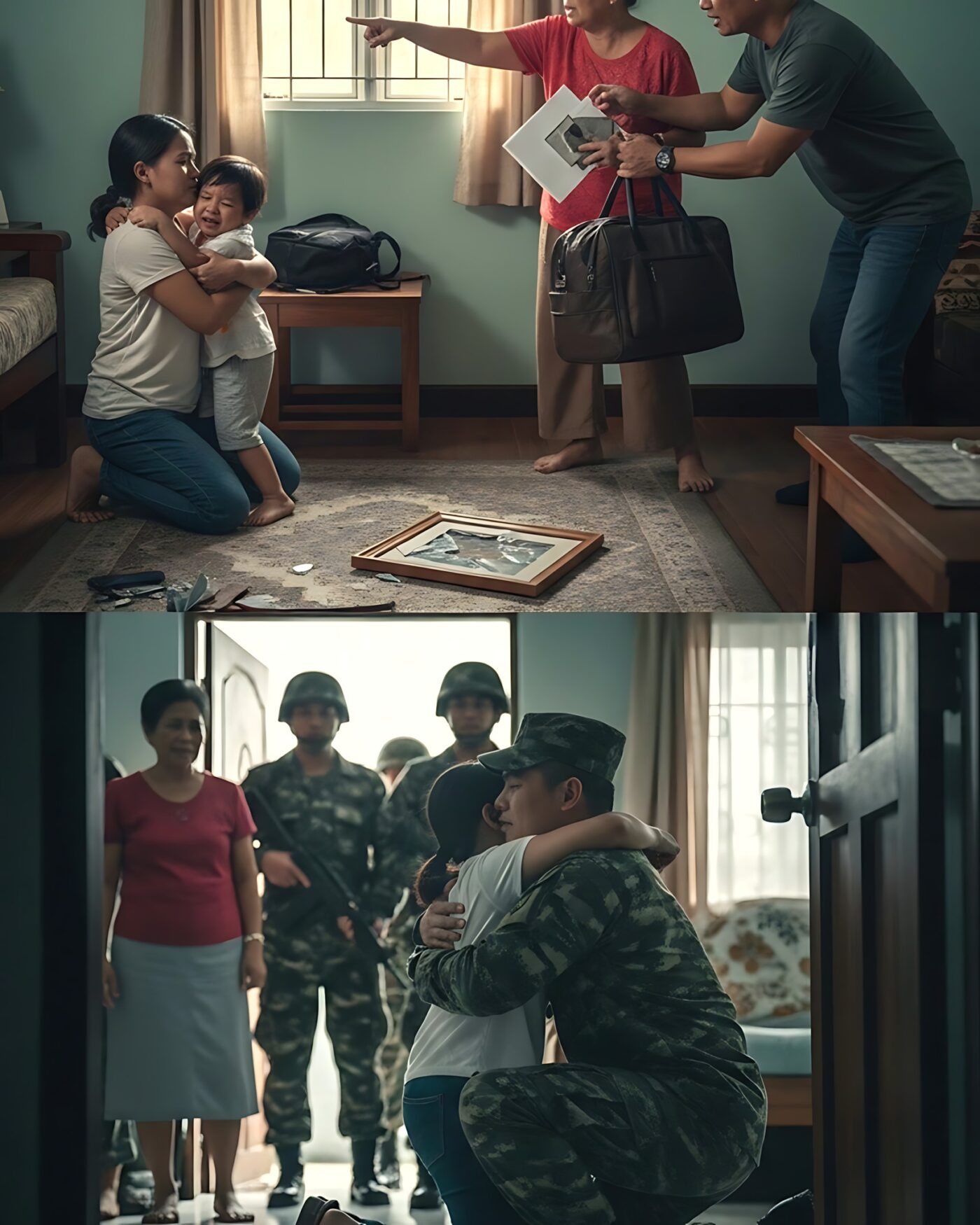 “YOUR HUSBAND IS DEAD! THIS HOUSE IS OURS NOW!” — shouted the in-laws… But the door suddenly opened and the husband walked in: “I was only gone for three years on a secret mission, and you’ve been abusing my wife?!”
