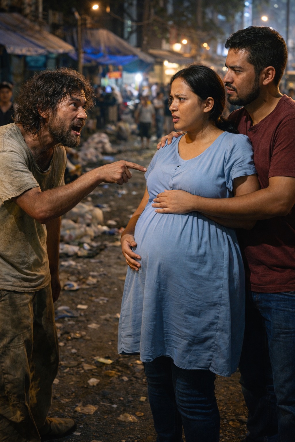 THERE IS A MADMAN WHO ALWAYS WANDERS THE STREETS, AND EVERY TIME HE SEES ME, HE POINTS AT MY PREGNANT BELLY AND SHOUTS: “I AM RESPONSIBLE FOR THAT PREGNANCY! I AM THE REAL FATHER OF THE BABY YOU’RE CARRYING!”
