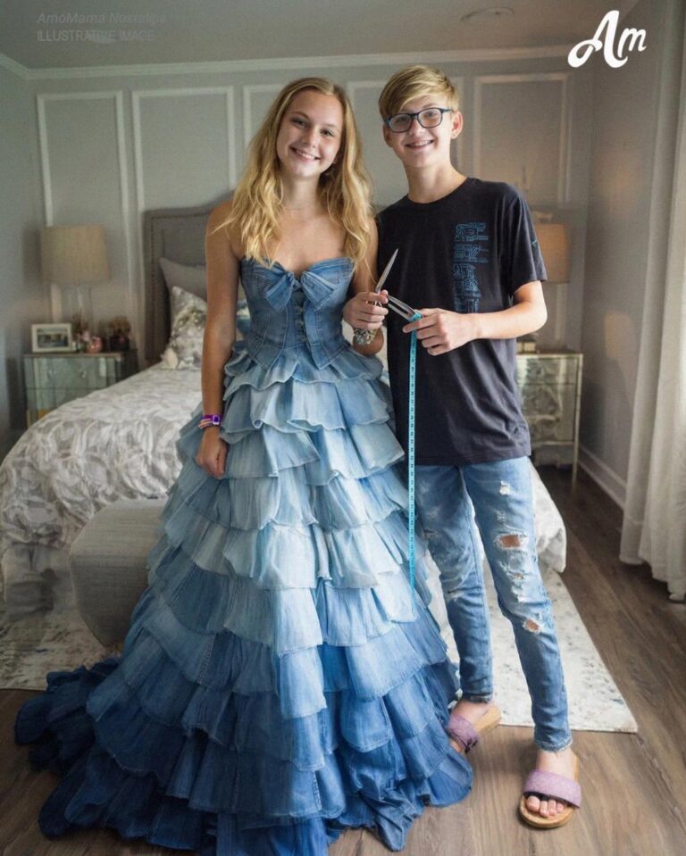 My Stepmom Refused to Give Me Money for a Prom Dress – My Brother Sewed One from Our Late Mom’s Jeans Collection, and What Happened Next Made Her Jaw DroPE