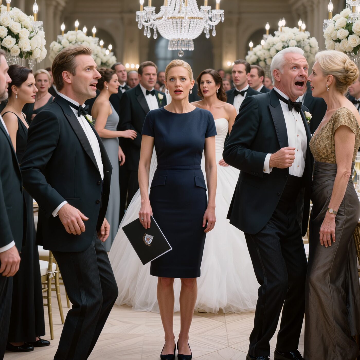 I Arrived At My Sister’s Wedding In A Plain Navy Dress. The Groom’s Parents Smirked: “Know Your Place.” I Let Them. Then I Spotted A Mercer Global Executive Council Badge In My Future Father-In-Law’s Jacket — A Badge He Lost Three Weeks Ago. At The Reception, He Bragged He “Practically Built Mercer.” I Set My CEO Board Invitation On The Table: **Claire Bennett.** His Face Drained. My Sister Whispered, “What did you just do?” — And Then Security Walked In.