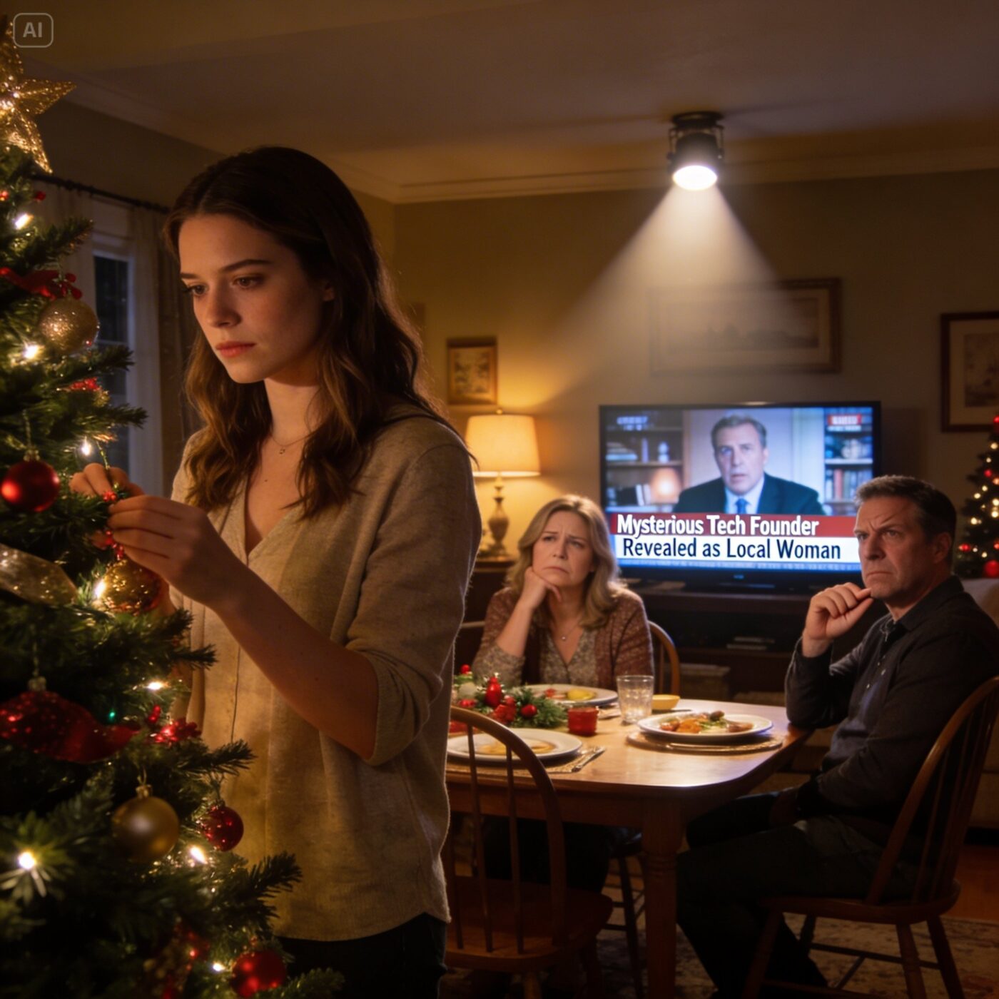 “Out of work again,” my mother sighed over Christmas dinner. My father gave a nod. “Never able to keep a proper job.” I just kept decorating the tree. Suddenly, the broadcaster’s voice filled the room from the TV: “Breaking news: The mysterious founder behind the tech company has been identified as a local woman…”
