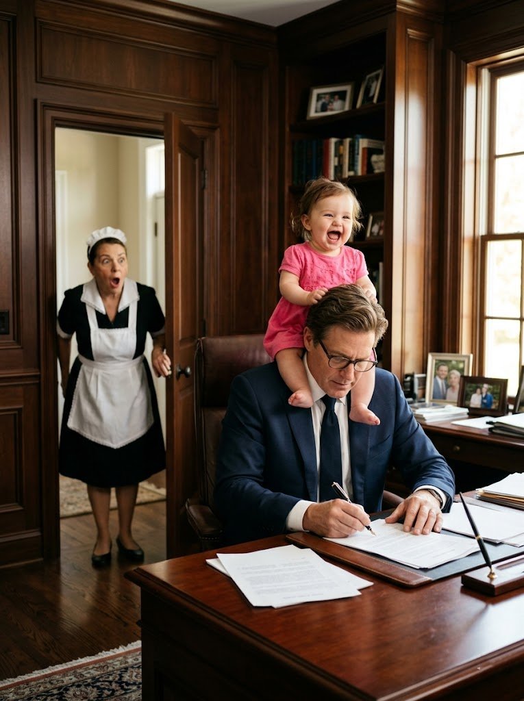 THE HOUSEKEEPER’S BABY SCREAMED IF ANYONE CAME NEAR HER, THRASHED IN PANIC WHEN THE MAIDS TRIED TO HOLD HER, AND CLUNG TO HER MOTHER LIKE LETTING GO MEANT DISASTER—UNTIL THE MORNING SHE TODDLED STRAIGHT INTO THE BILLIONAIRE’S OFFICE, LIFTED BOTH ARMS, AND LAID HER HEAD ON HIS SHOULDER LIKE SHE HAD FOUND THE ONE PERSON SHE’D BEEN SEARCHING FOR ALL ALONG… BUT WHEN THREE MEN ARRIVED AT THE GATES CLAIMING THEY HAD COME TO “TAKE THE CHILD BACK,” THE COLD CEO STEPPED ONTO THE STONE DRIVE, SAID FIVE QUIET WORDS ABOUT A DEAD WOMAN’S TRUST, AND LEFT THE MEN PALE, THE STAFF FROZEN, AND THE MOTHER REALIZING HER BABY HAD JUST RECOGNIZED A SECRET NO ADULT HAD DARED TO SPEAK