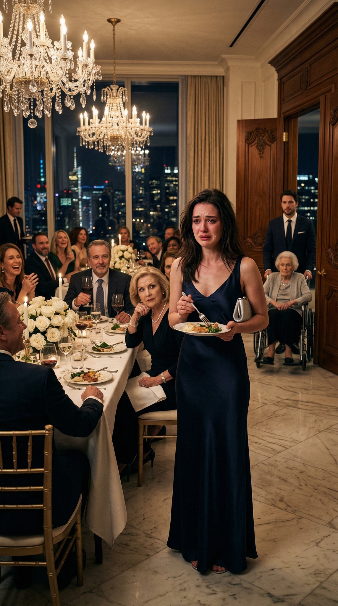 “Take your plate and stand somewhere else,” my aunt hissed, while every seat at my own engagement dinner was taken by relatives who acted like I was invisible. I froze, humiliated, clutching my purse as my father only smiled and sipped his wine. Then he looked at me and said, “You’ll understand in a minute.” I thought it was cruelty—until the doors opened, and someone I never expected walked in.