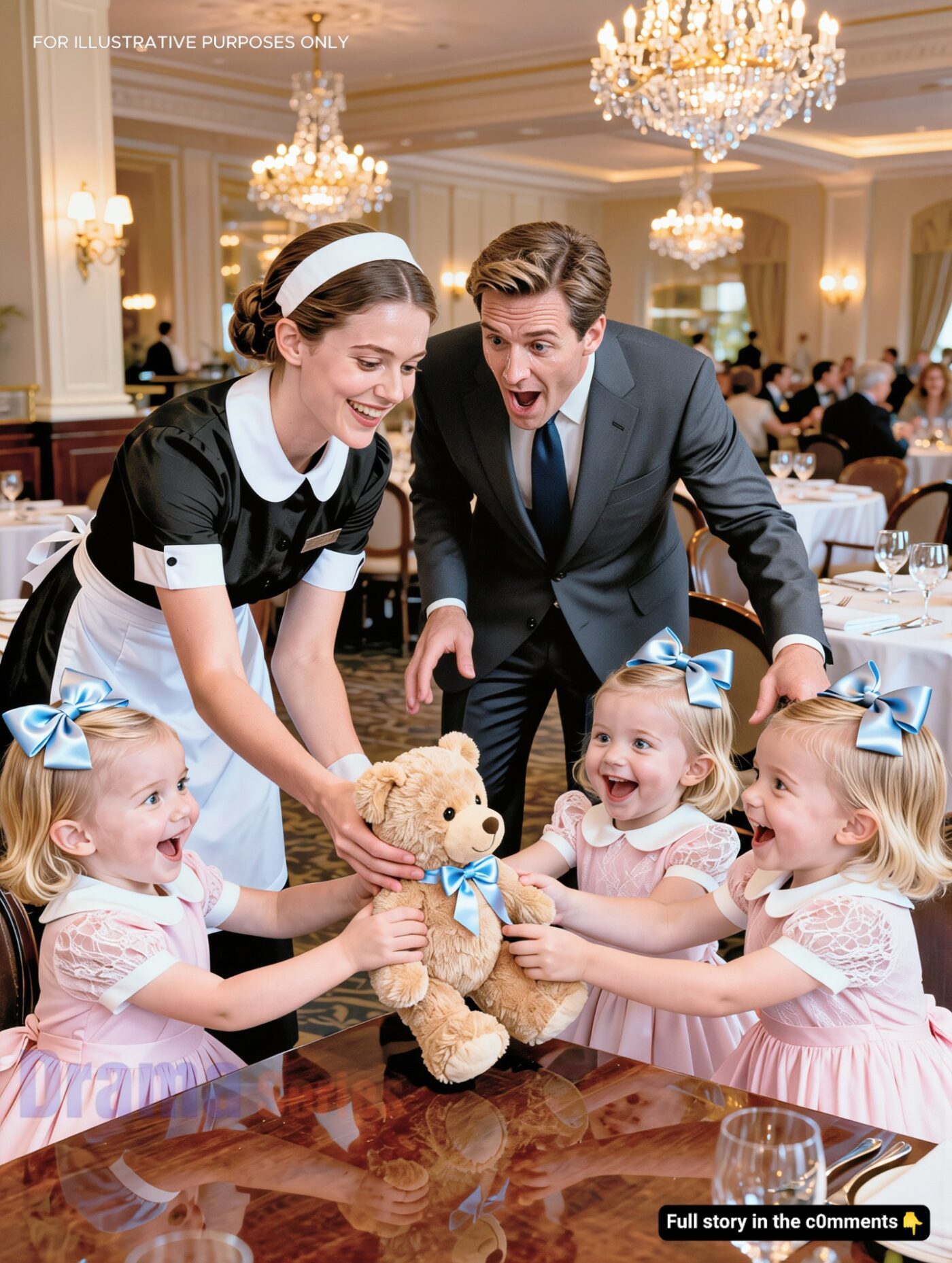 He Brought His Silent Triplet Daughters to Work—What a Waitress Did Next Left Him Frozen