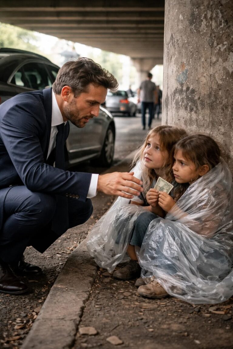 The Wealthy Man Slammed His Brakes After Spotting Two Children Sitting Beneath a Cracked Concrete Overpass on the Edge of the Freeway — “Why Are You Out Here Alone?” He Asked, But the Note They Handed Him Warned Someone Dangerous Was Still Searching, and Weeks Later, the Truth Revealed the Real Threat Had Been Much Closer All Along