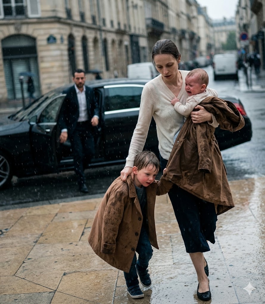 Sous la pluie, une mère pauvre serrait dans ses bras un enfant qui pleurait tout en portant son propre bébé, ignorant que son père multimillionnaire les observait.