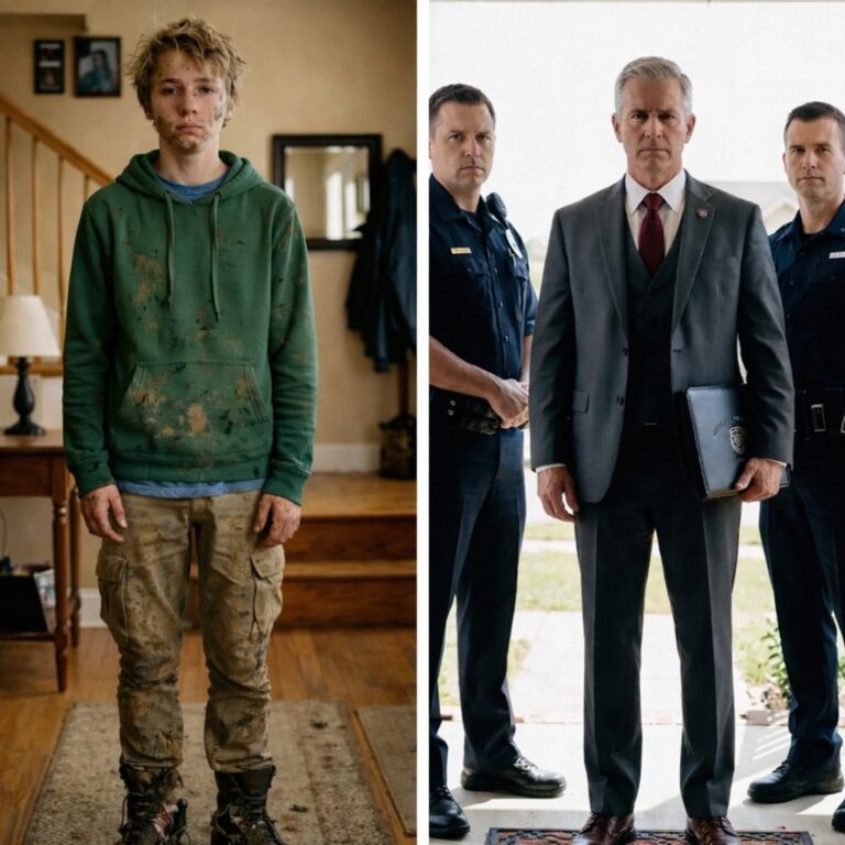 My 16-Year-Old Son Came Home Covered in Mud Wearing His Late Dad’s Torn Boots After Standing Up for a Girl at School – The Next Morning, His Principal Arrived at Our Door with Officials