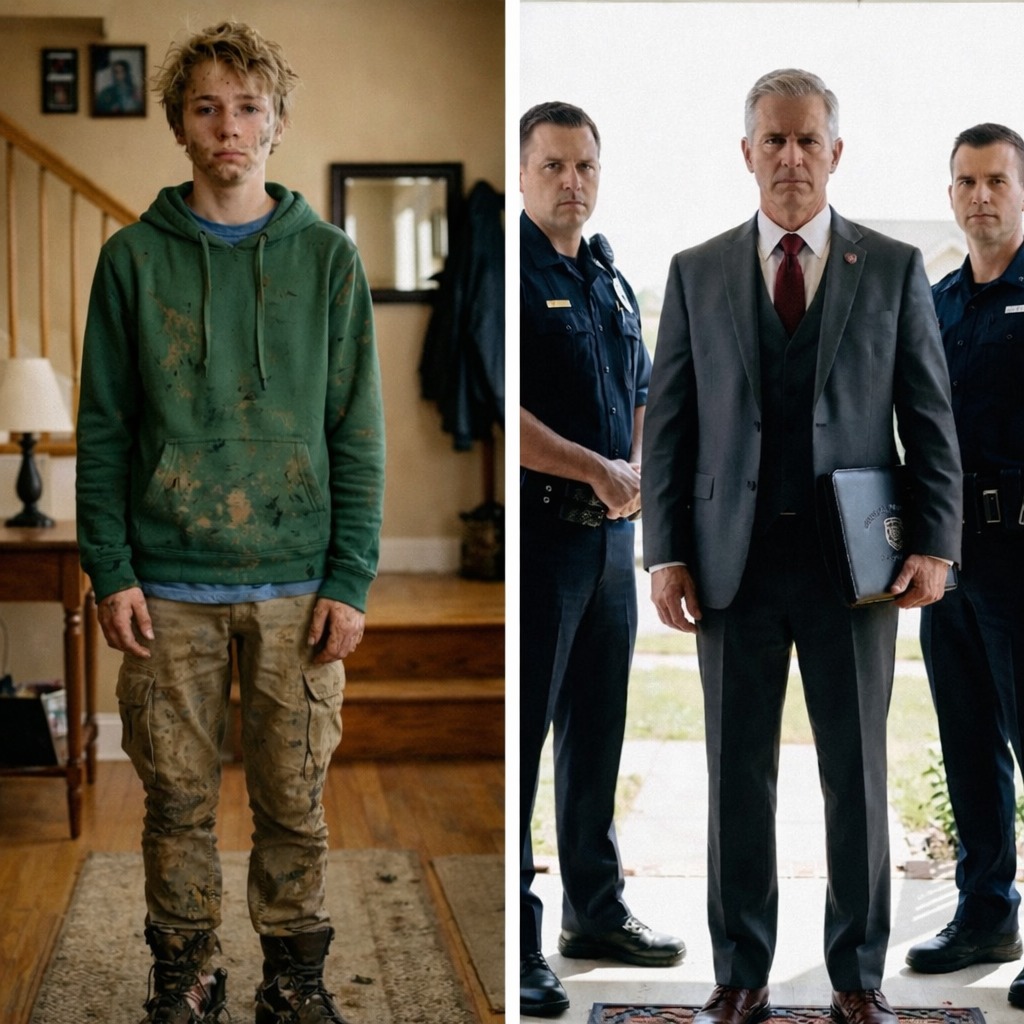 My 16-Year-Old Son Came Home Covered in Mud Wearing His Late Dad’s Torn Boots After Standing Up for a Girl at School – The Next Morning, His Principal Arrived at Our Door with Officials
