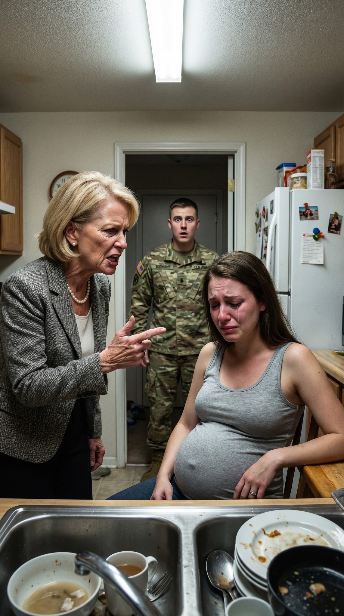 When I saw my eight-month pregnant wife washing dishes alone at ten o’clock at night, I called my three sisters and said something that left everyone silent. But the strongest reaction… it came from my own mother.