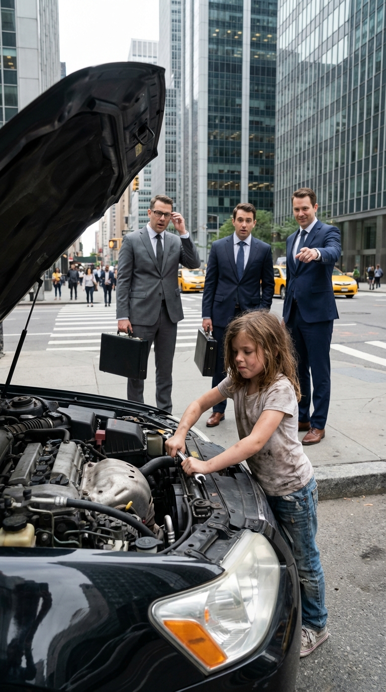 A Billionaire Stranded With His Luxury Car on a Crowded Street Mocked a Poor Girl With a $100 Million Joke — Until She Calmly Fixed the Car and Shook His Confidence, Changing the Way He Saw People Forever